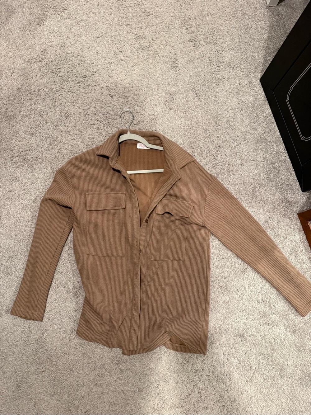 Pink Lily Ribbed Utility Shacket in mushroom Brown